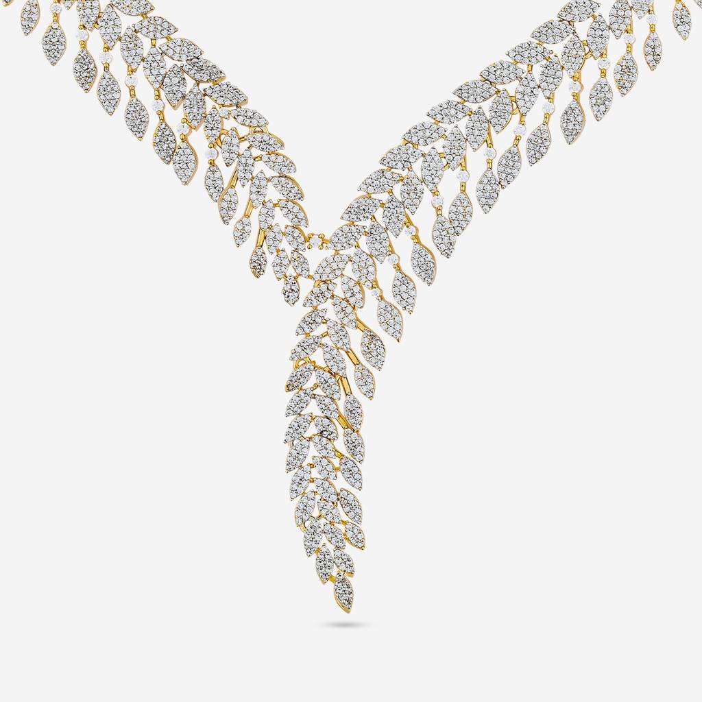 White Rodium - Gold Plated - Party Wear Zircon Necklace - 457499 : 457499