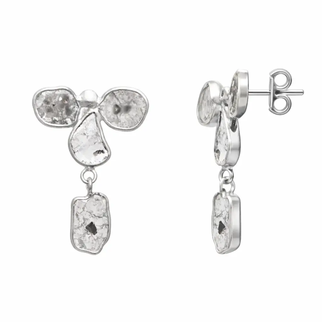 1.00 Ct Unshaped Polki Diamond Drop Earrings - 925 Sterling Silver : PLK-7