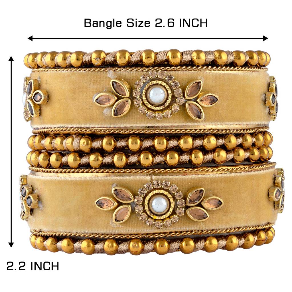 Peora Royal Design Cream Velvet Bangle Set Chuda Indian Traditional Wedding Jewellery For Women Navratri Gift : PF51B55CRM