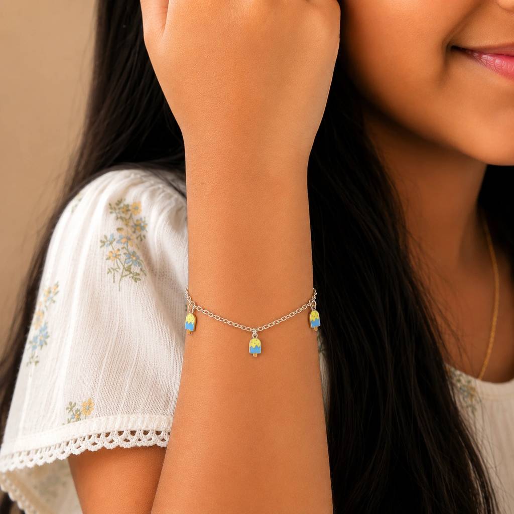 925 Sterling Silver Ice Cream Charm Bracelet For Kids & Girls : SKN26J3031