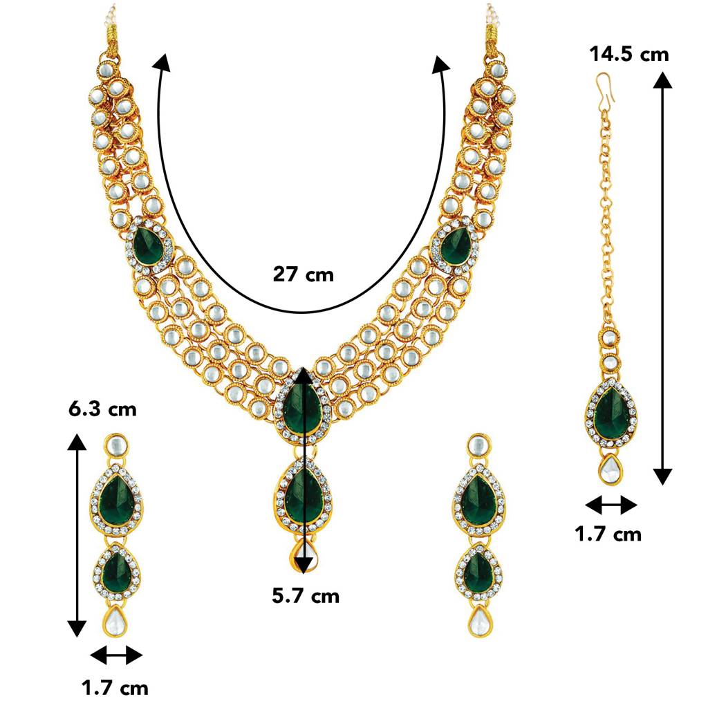 Peora Gold Plated Traditional Kundan Studded Long Necklace Jewellery Set With Earring Maang Tikka For Women Girls : PF25N009G