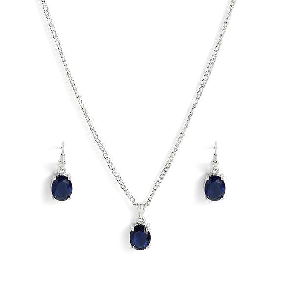 Sleek Ad Oval Pendant Set In Rhodium– Office & Daily Wear : AD-859-IRBLPDER