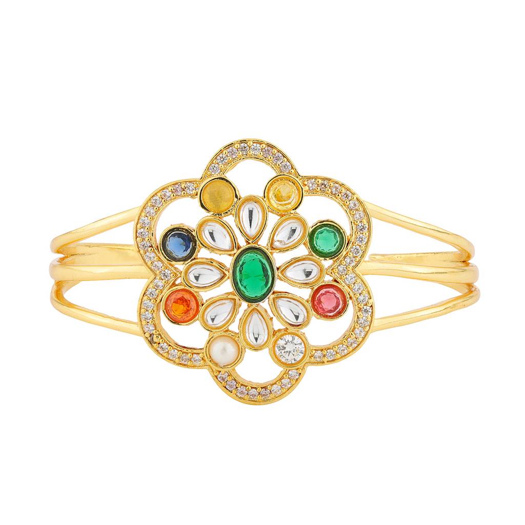 Navratna Blooming Gems Cuff Bangle : 8905124570823