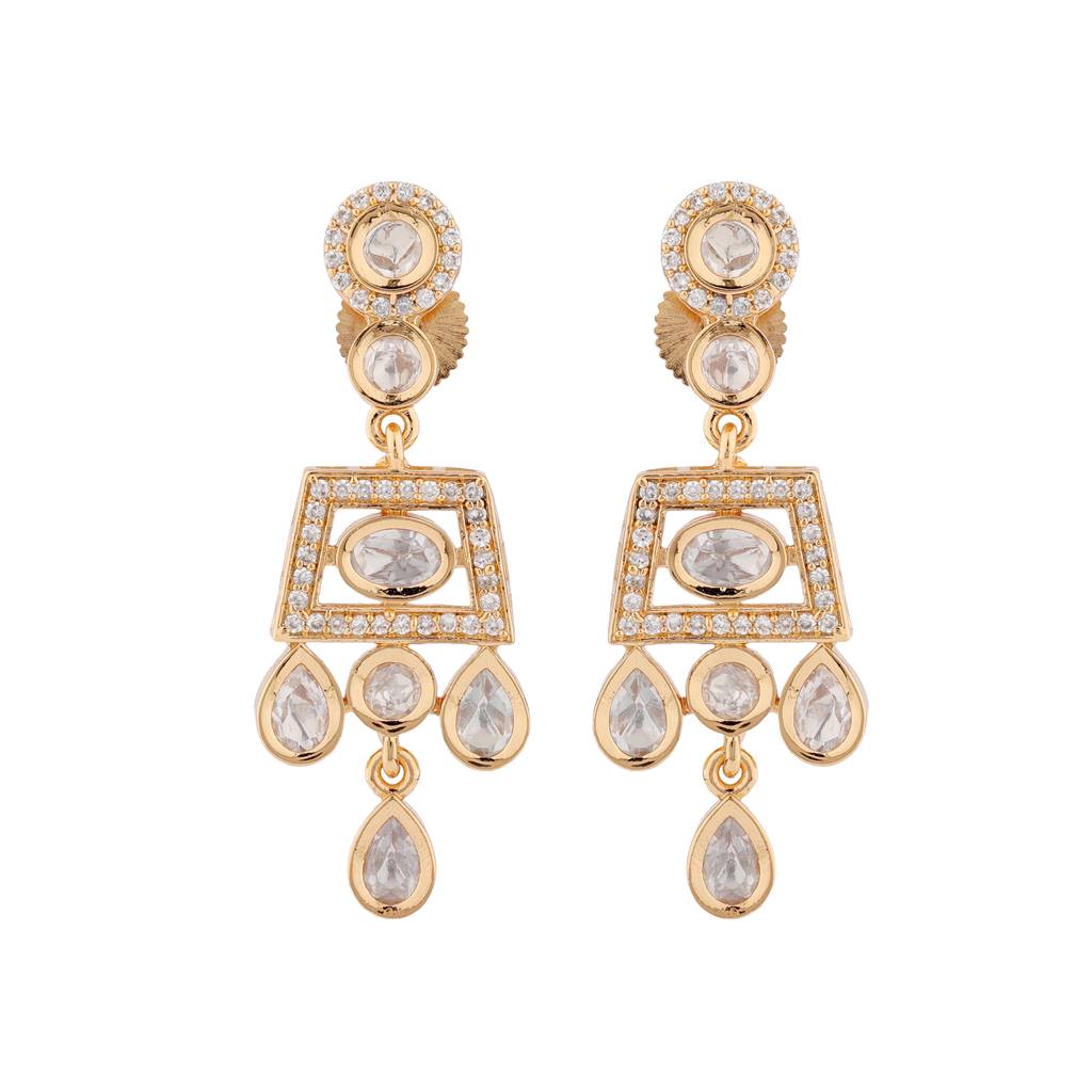 Kundan Opulence Crystal Cascade Necklace Set : 8905124527896