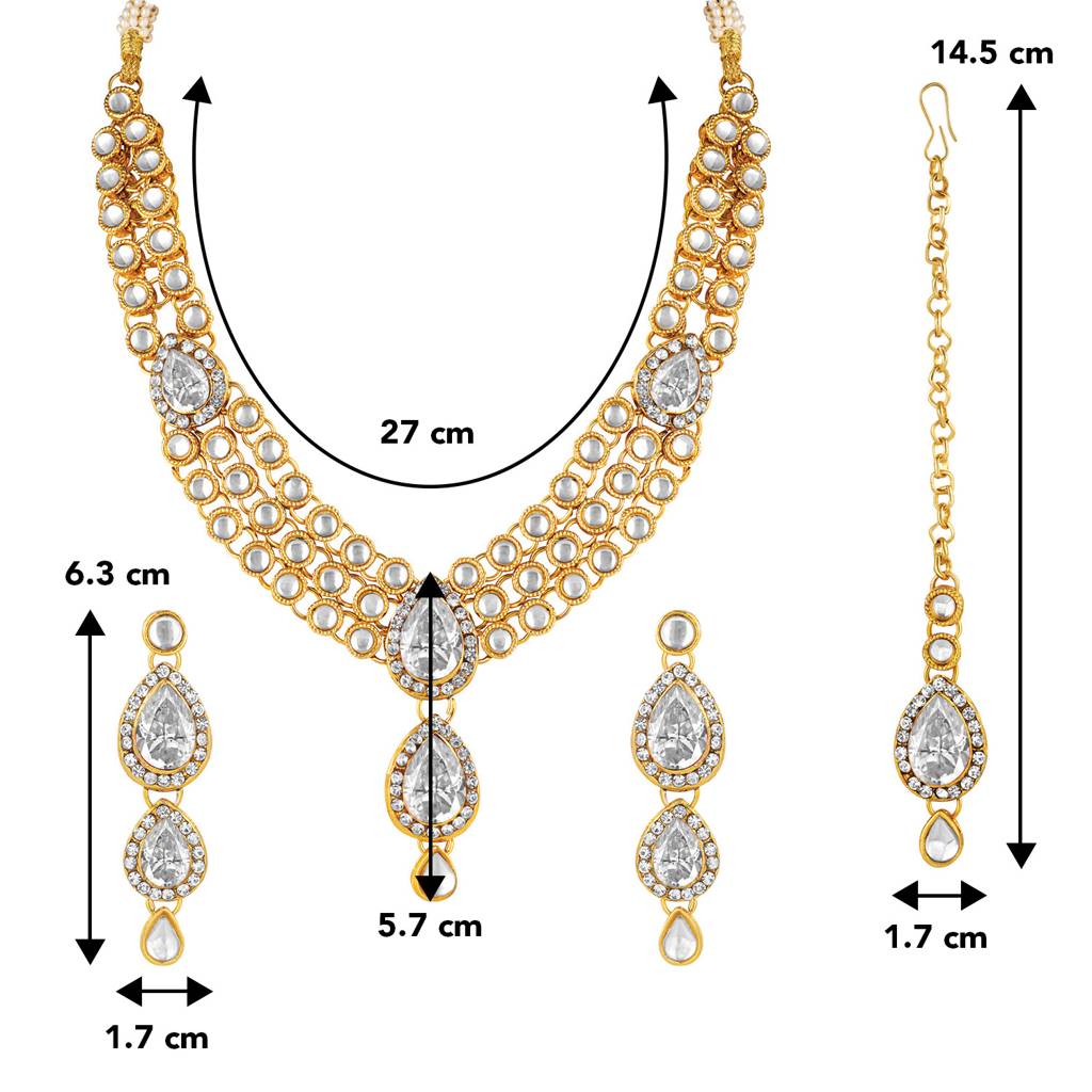 Peora Gold Plated Traditional Kundan Studded Long Necklace Jewellery Set With Earring Maang Tikka For Women Girls : PF25N009W
