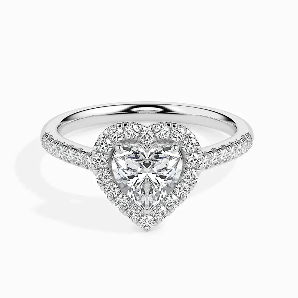 1 Carat Heart Solitaire Ring With Halo In Diamond Band : 09kYellowZNR161F10