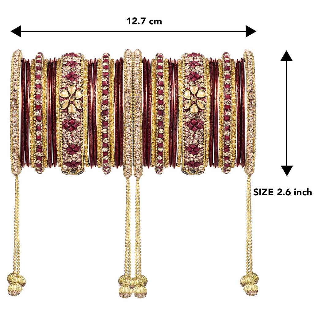Stone Studded Metal Chuda Bangle Set With Hangings For Women Wedding Bridal Indian Traditional Ethnic Jewellery : PF51B43M