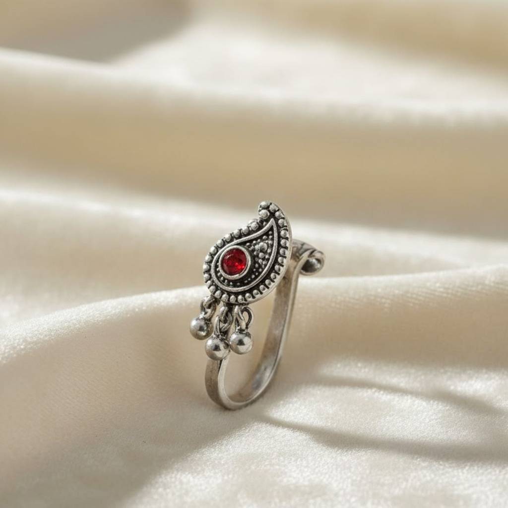 Paisley Traditional Clip-On Nose Pin 925 Sterling Silver Oxidized : CNP-0010