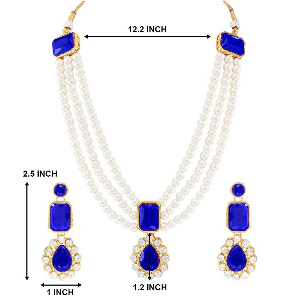 Peora Gold Plated Kundan Long Necklace Earring Indian Traditional Jewellery Set For Women Girl : PF24N31B