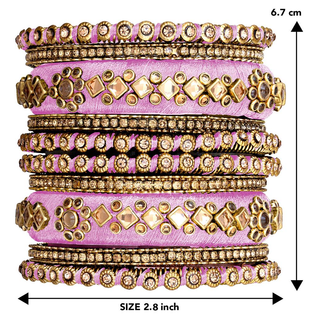Peora Velvet Matching Fancy Silk Thread Chuda Bangle Set Navratri Gift For Women : PF51B46PK-8