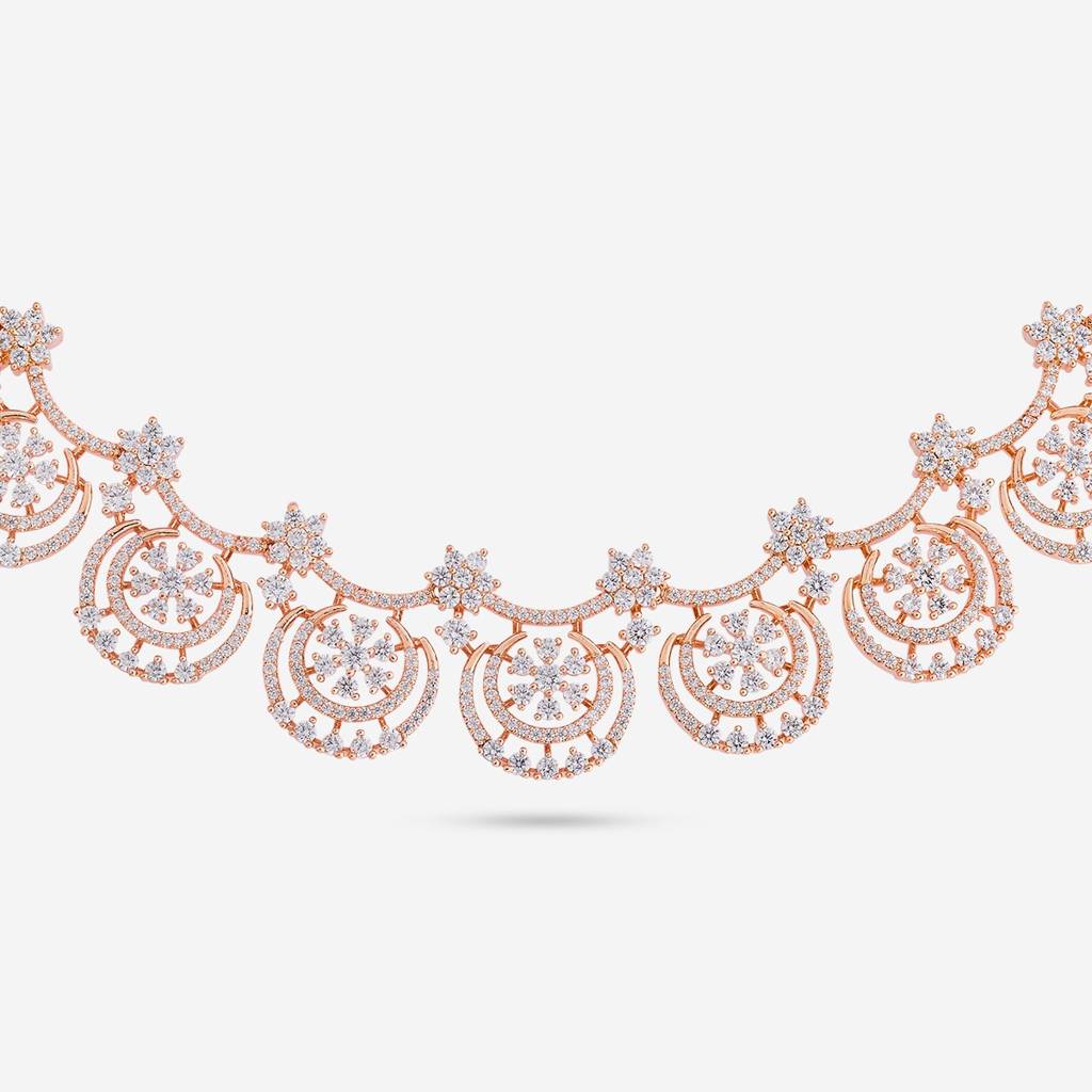 White Rose Gold Plated - Party Wear Zircon Necklace - 462435 : 462435