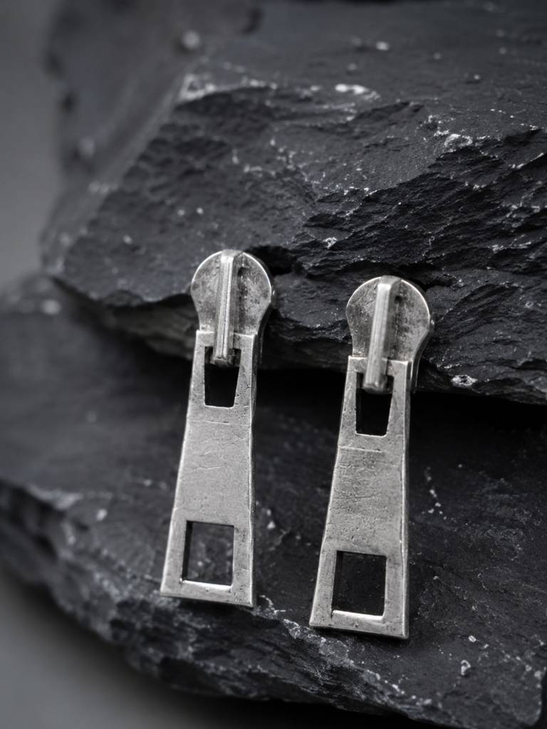 Silver Oxidised Quirky Zip Puller Earrings : DTINDZIPPER-01