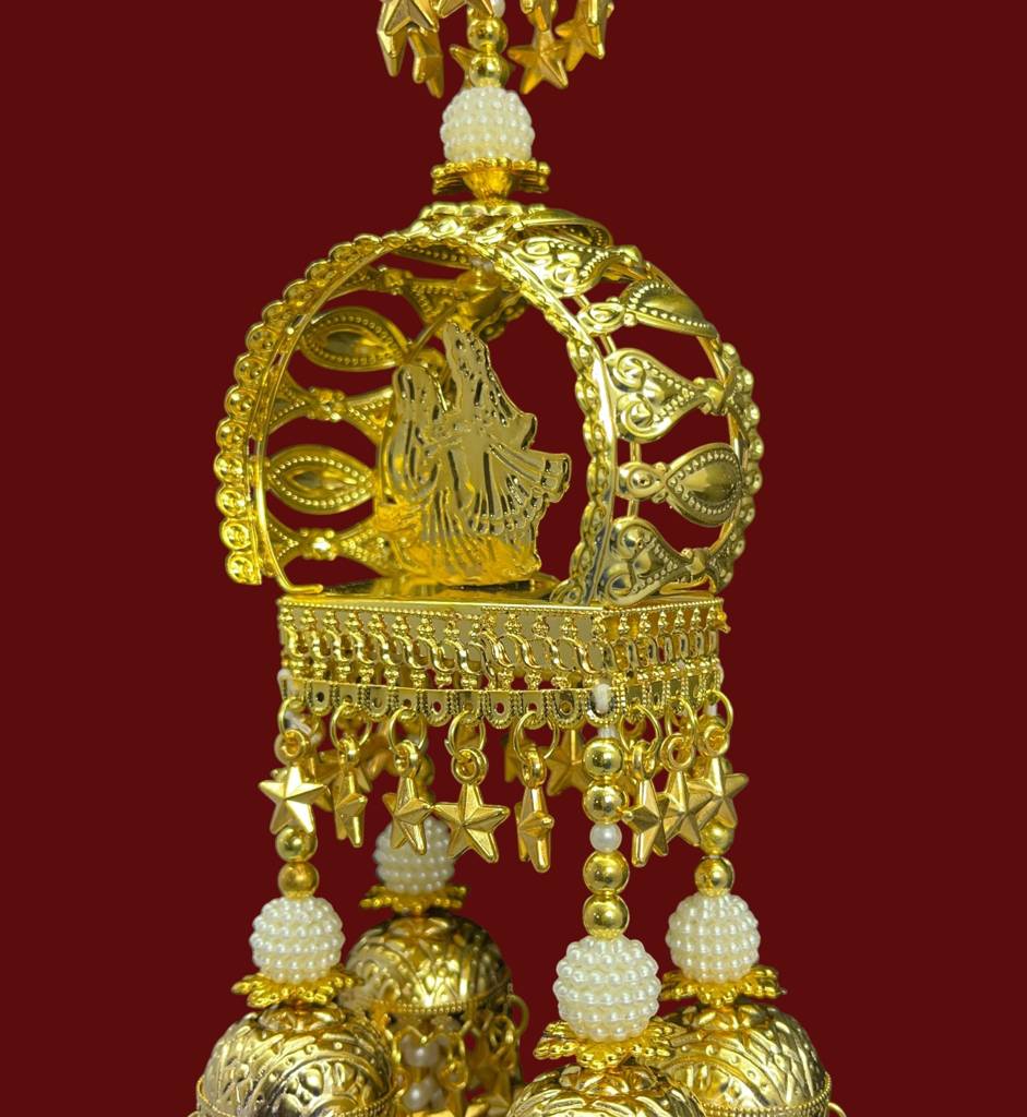 Golden Bridal Kaleera With Doli Dome & Four Mini Jhumki Domes | Pearl Moti & Star Charms Designer Kaleere For Br : 2512-252-et