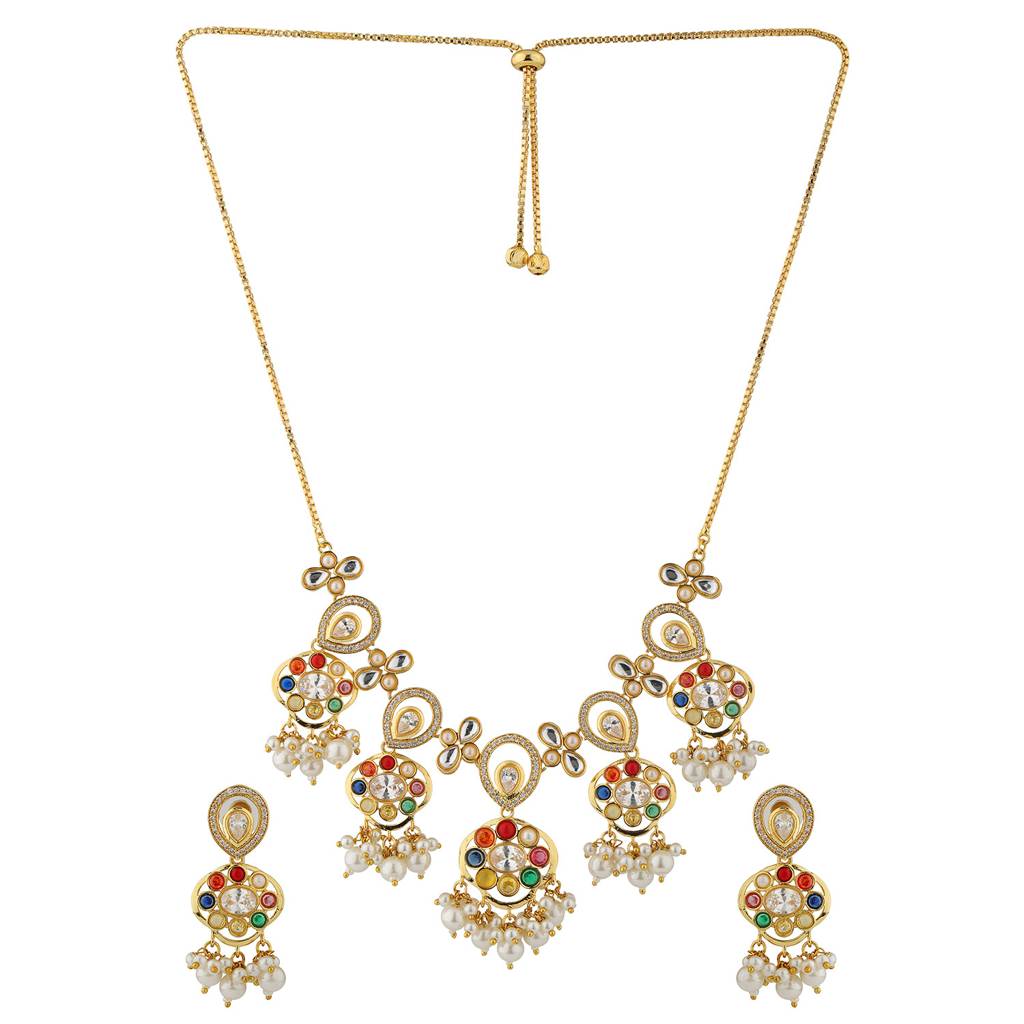 Navratna Fluid Elegance Short Necklace Set : 8905124570915