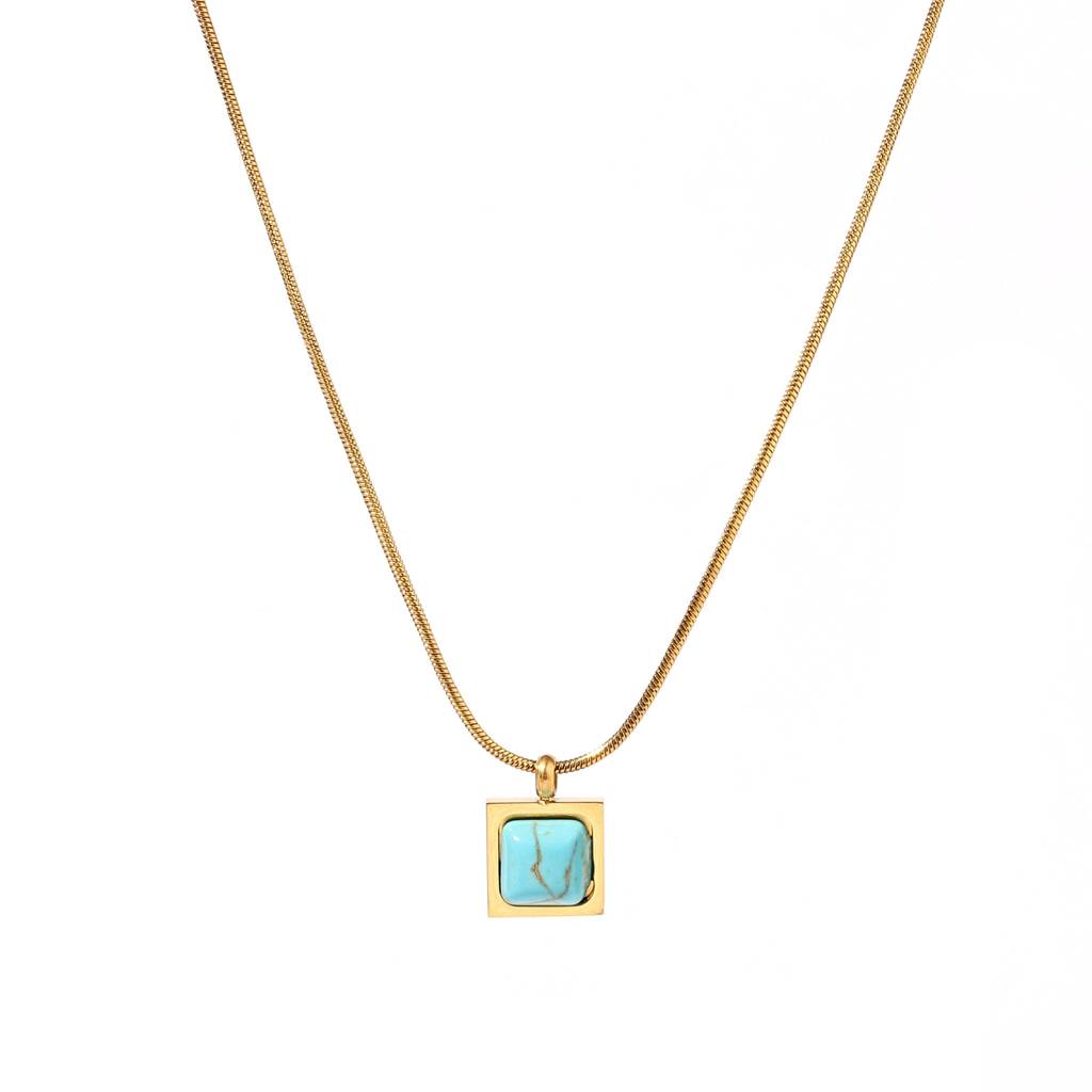 Sapphire Square Gold Necklace : NS13346-G-BLU