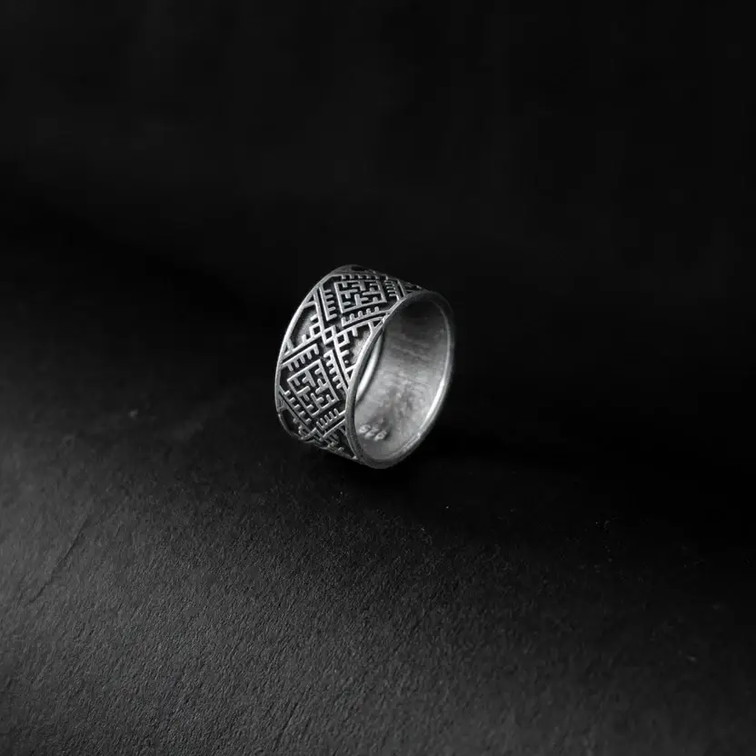 Swastik Silver Band : ZV-RNG-SWS-007-D