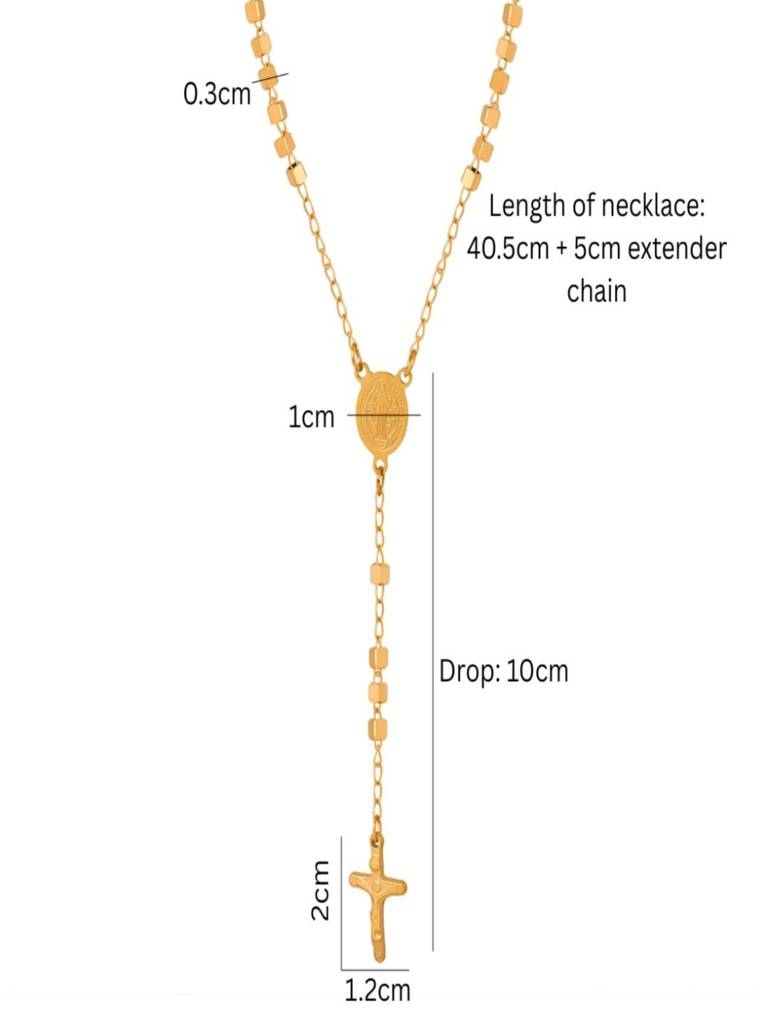 Cross Lariat Rosary Chain Necklace, 18K Gold Plated Waterproof Anti-Tarnish : ALL0725N048_RE