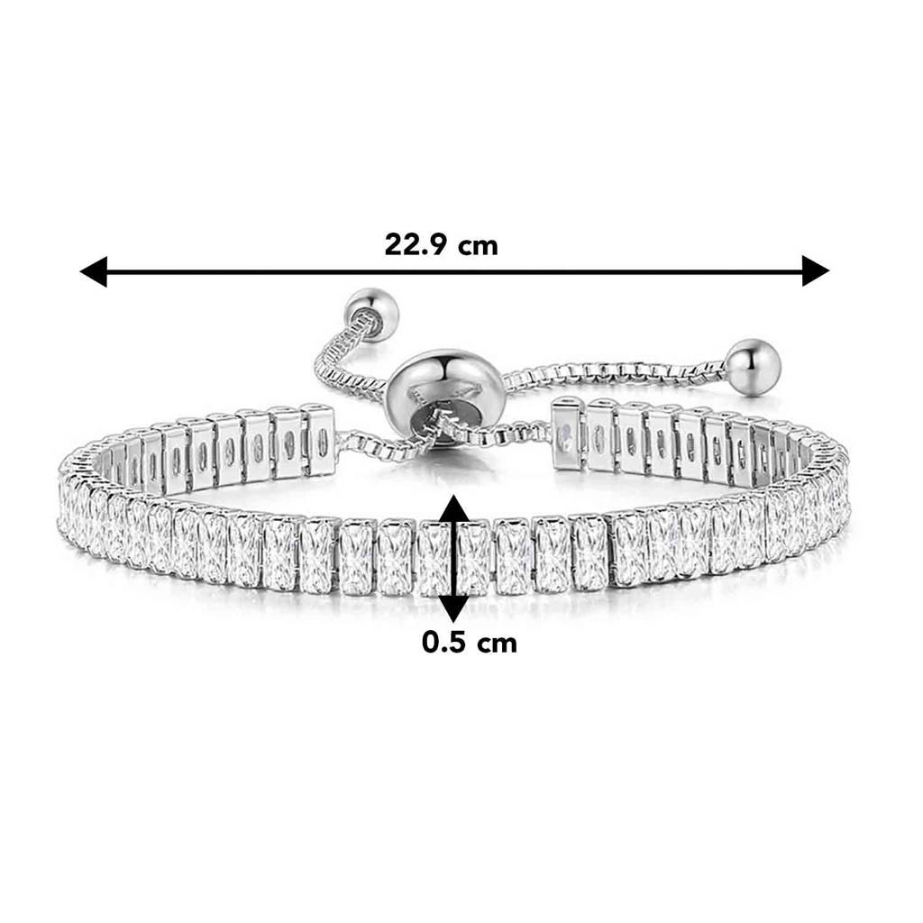 Combo Of Baguette Stone Adjustable Tennis Bracelet With Silver Plated Crystal & Cubic Zirconia Necklace And   : PX9N96-PX8B80S