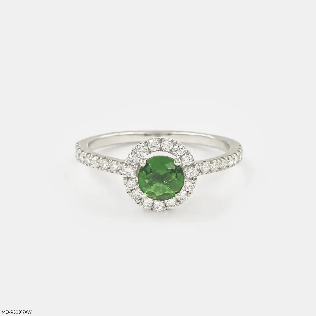 Green Round Shape Halo Lab Grown Diamond Ring : MD-R50017AW