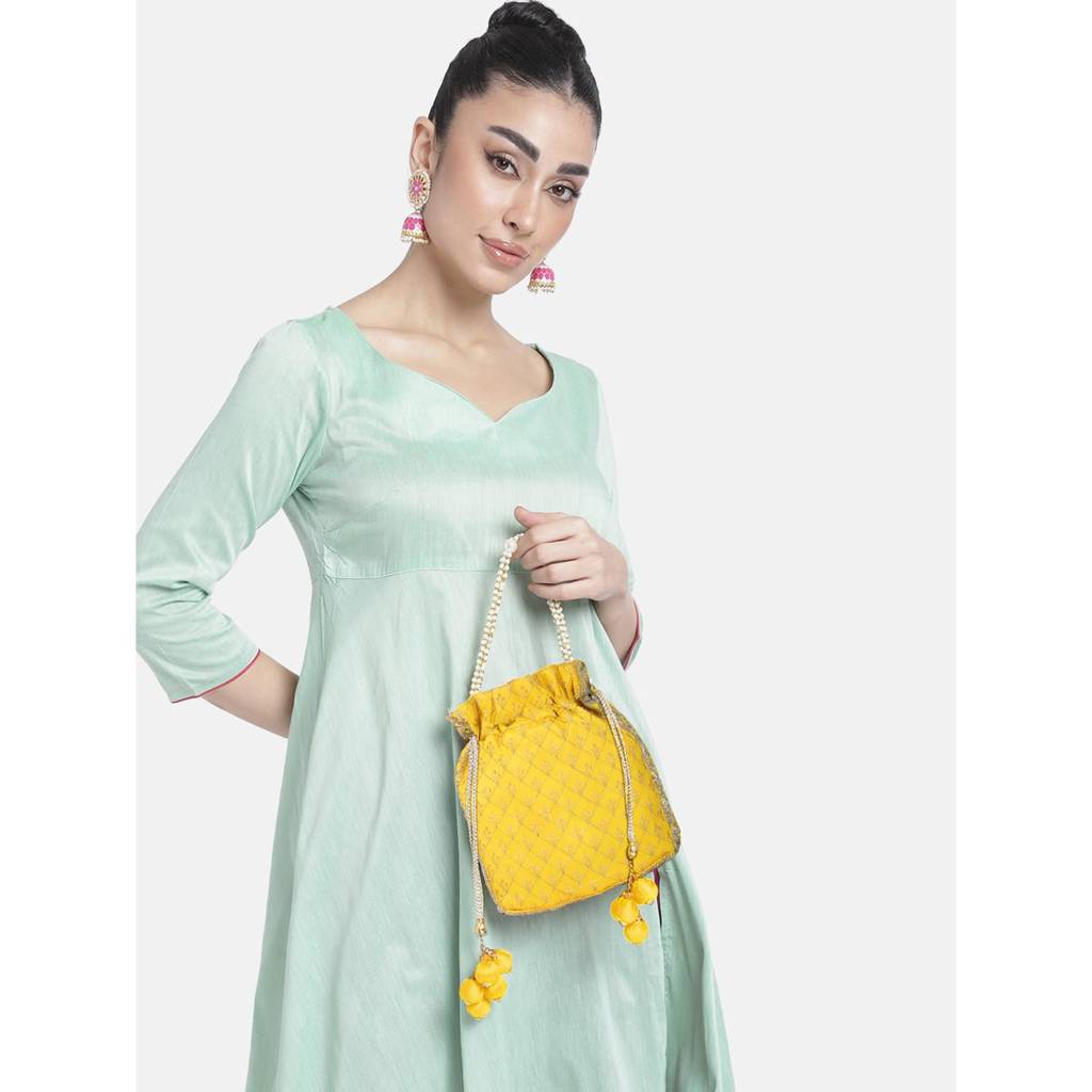 Zari Sequence Potli Bag For Women Stylish Handmade Wristlet Handbag Bridal Purse : P26Y