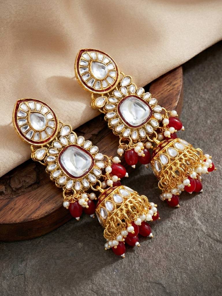 Bridal Kundan Necklace Jewellery Set For Women | Maroon Meenakari Gold Plated Ethnic Jewellery With Jhum : 4125-IZR-005-M-2026
