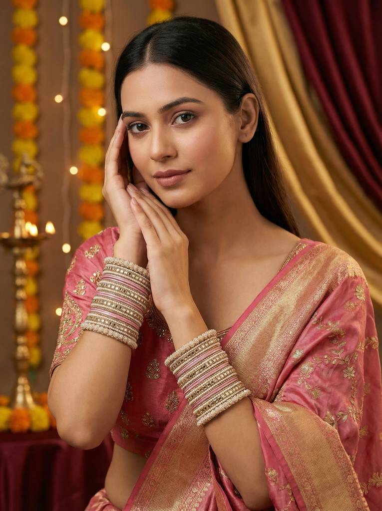 Traditional Kundan Bangles : HB-68-24-PINK