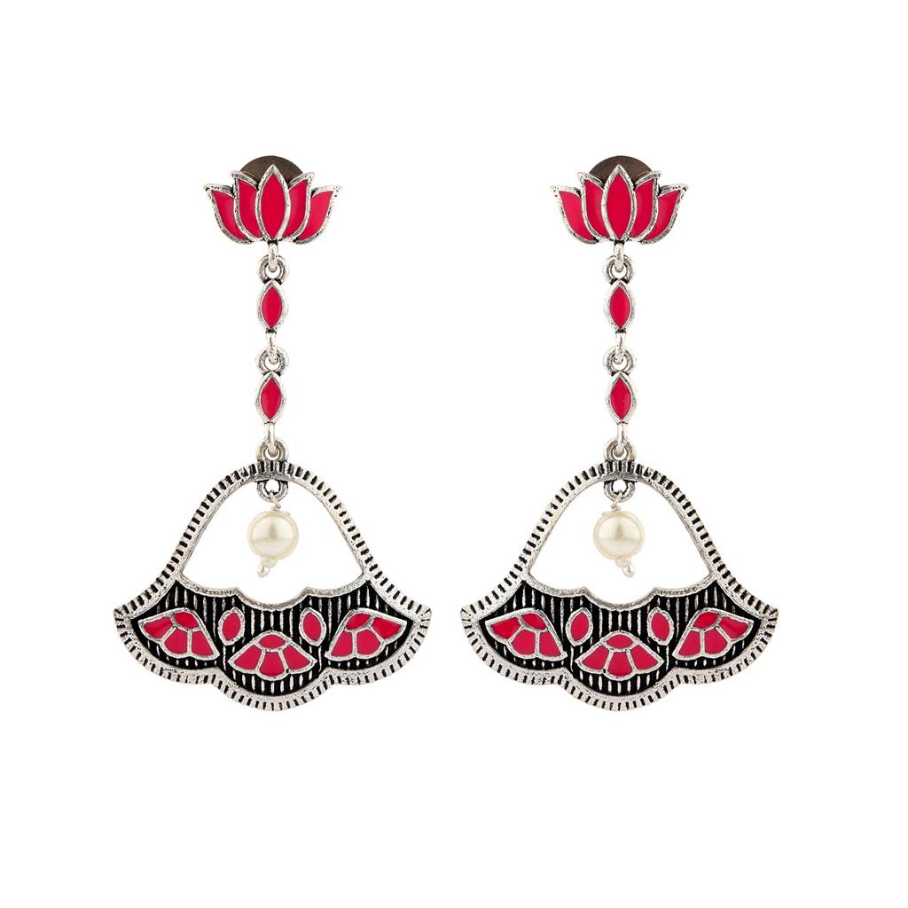 Madhubani Phoolkari Fables Oxidised Enamel Earrings : 8905124560855