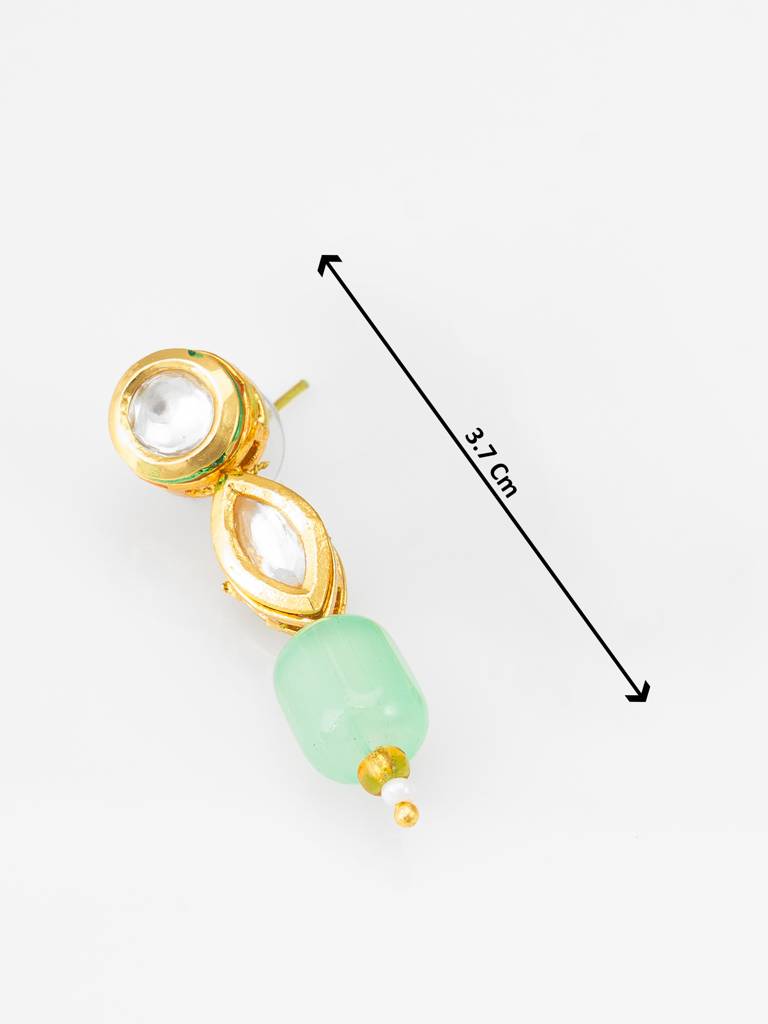 Mint Green Barrel Bead Multi-Strand Necklace Set With Kundan Pendant And Matching Earrings : NK4540