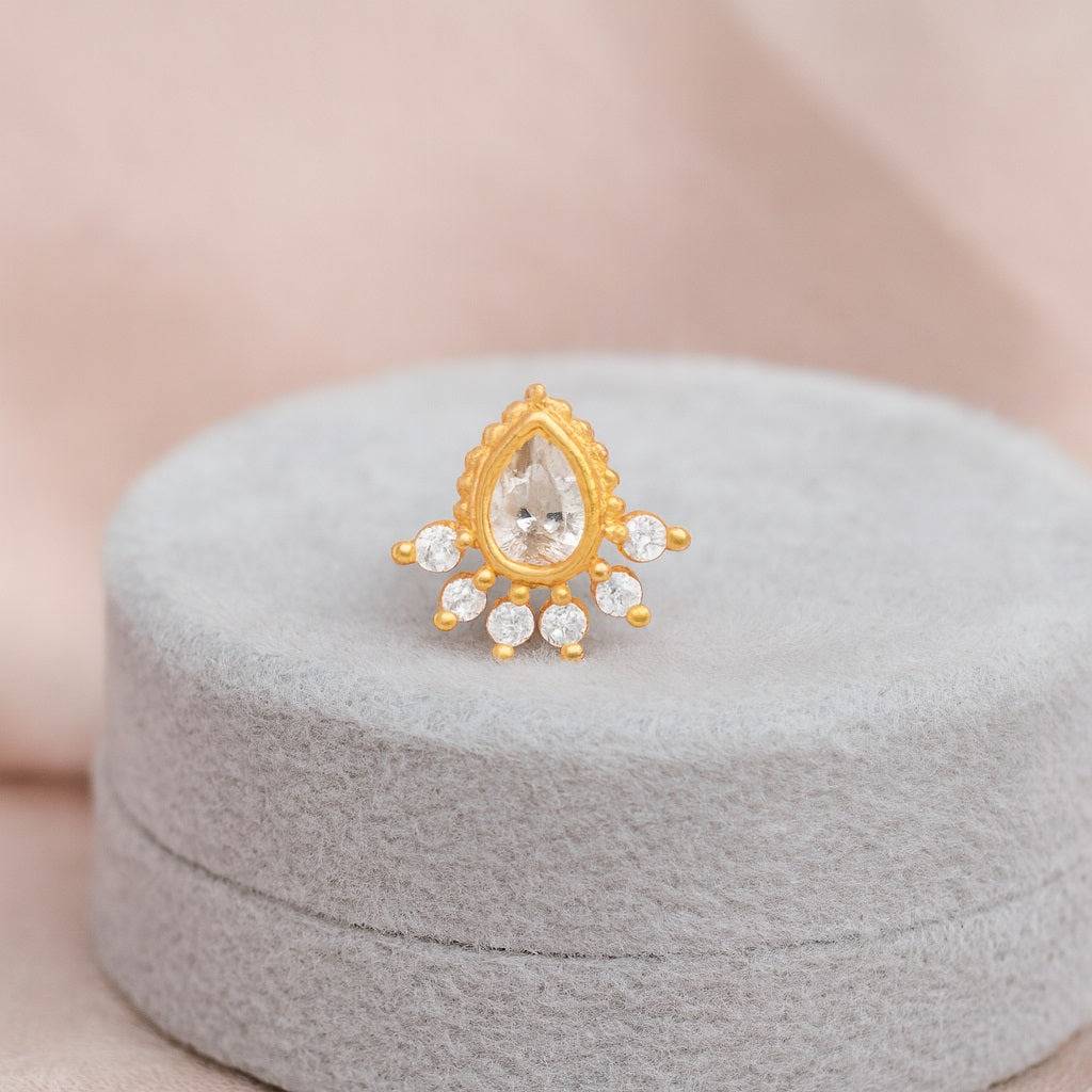 Floral Nose Pin - Sterling Silver Gold Plated : NP-00125_SW277_925S_YG