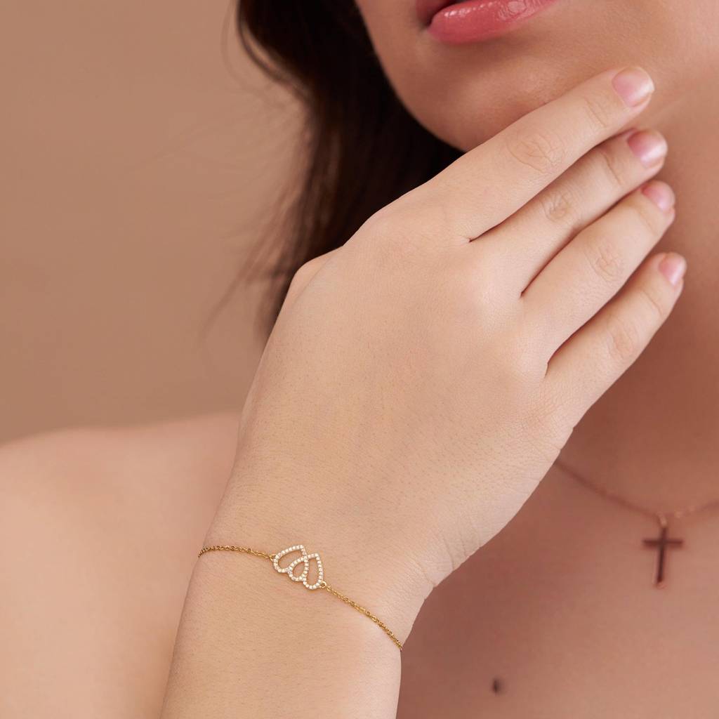 18K Gold Vermeil Double Heart Interlocking Bracelet : KBC0038