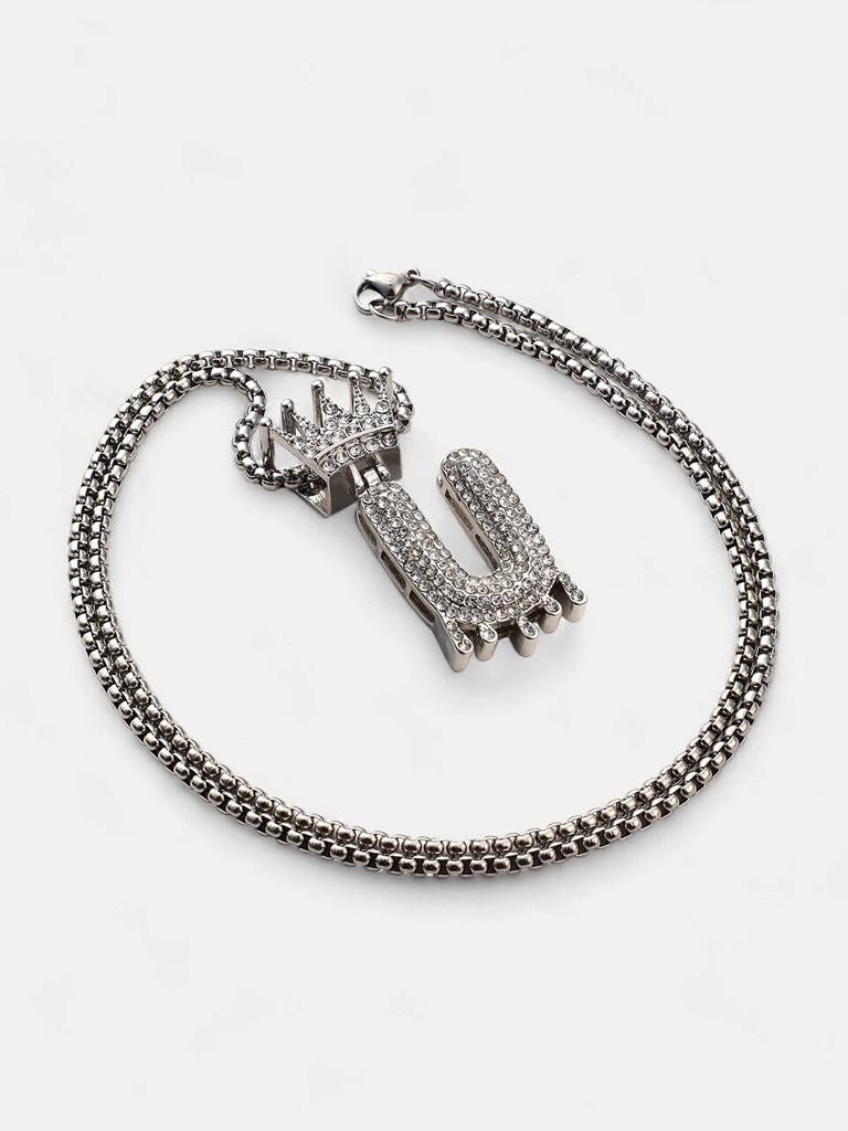 Men'S The Drip Alphabet Pendant Necklace - Metallic Silver : FANC1096-U