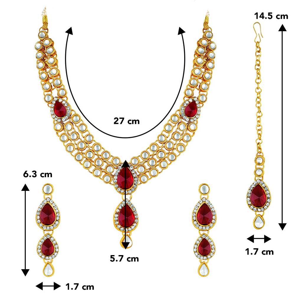 Peora Gold Plated Traditional Kundan Studded Long Necklace Jewellery Set With Earring Maang Tikka For Women Girls : Pf25N009M