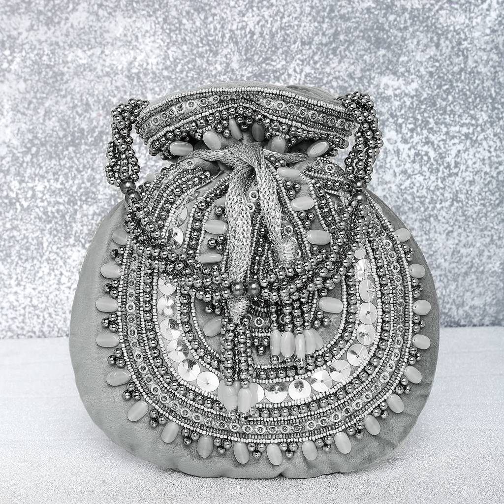 Potli Bags For Women Evening Bag Clutch Ethnic Bride Purse With Drawstring(P92Crm) : P92GRY