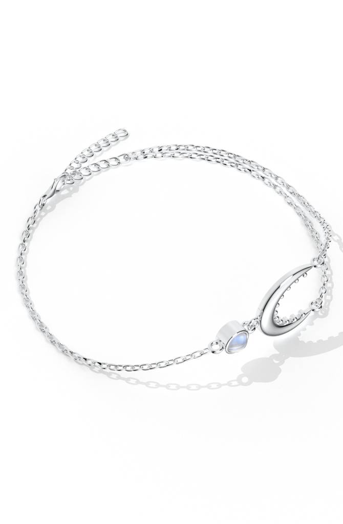 925 Sterling Silver Rainbow Moonstone Crescent Moon Bracelet : SILLUXB006_S