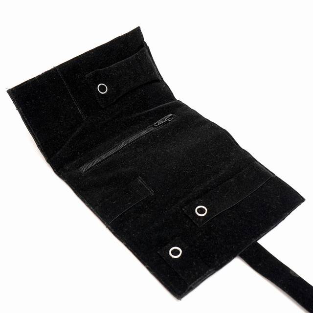 Handmade Embroidered Jewelry Storage Roll, Black Suede Fabric With Bugle Beads And Sequin : LM1027-Blk