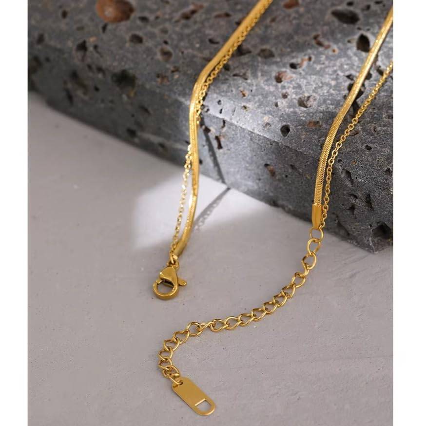 Diya Drop Disc Layered Necklace - Gold | 18K Gold Plated | Waterproof, Hypoallergenic & Anti-Tarnish : DSVDJY05250094