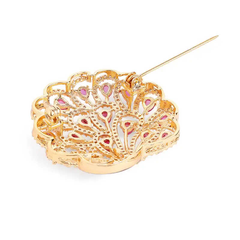 Cz Peacock Feather Brooch Pin For Women | Festive Glam : AD-006-IGRB-BROOCH