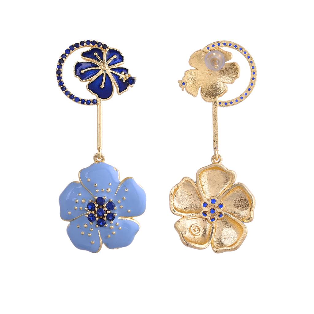 Flower Fantasy Ocean Blue Hibiscus Dangler Earrings : 8905124528787