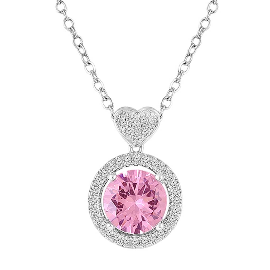 Pink Round Pendant Chain Necklace For Women & Girls | Silver Plated | Crystal Studded | Stylish Design Jewellery  : PX9CH106PK
