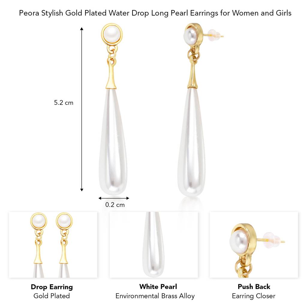Peora Gold Plated Pearl Studded Fancy Drop Earrings Contemporary Fashion Jewellery For Women & Girls : PX8E233W