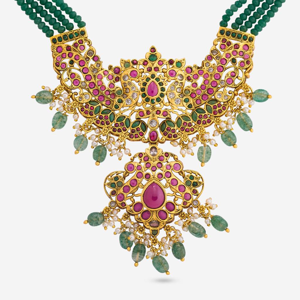 Ruby-Green Gold - Plated Bridesmaid Antique Necklace - 462692 : 462692