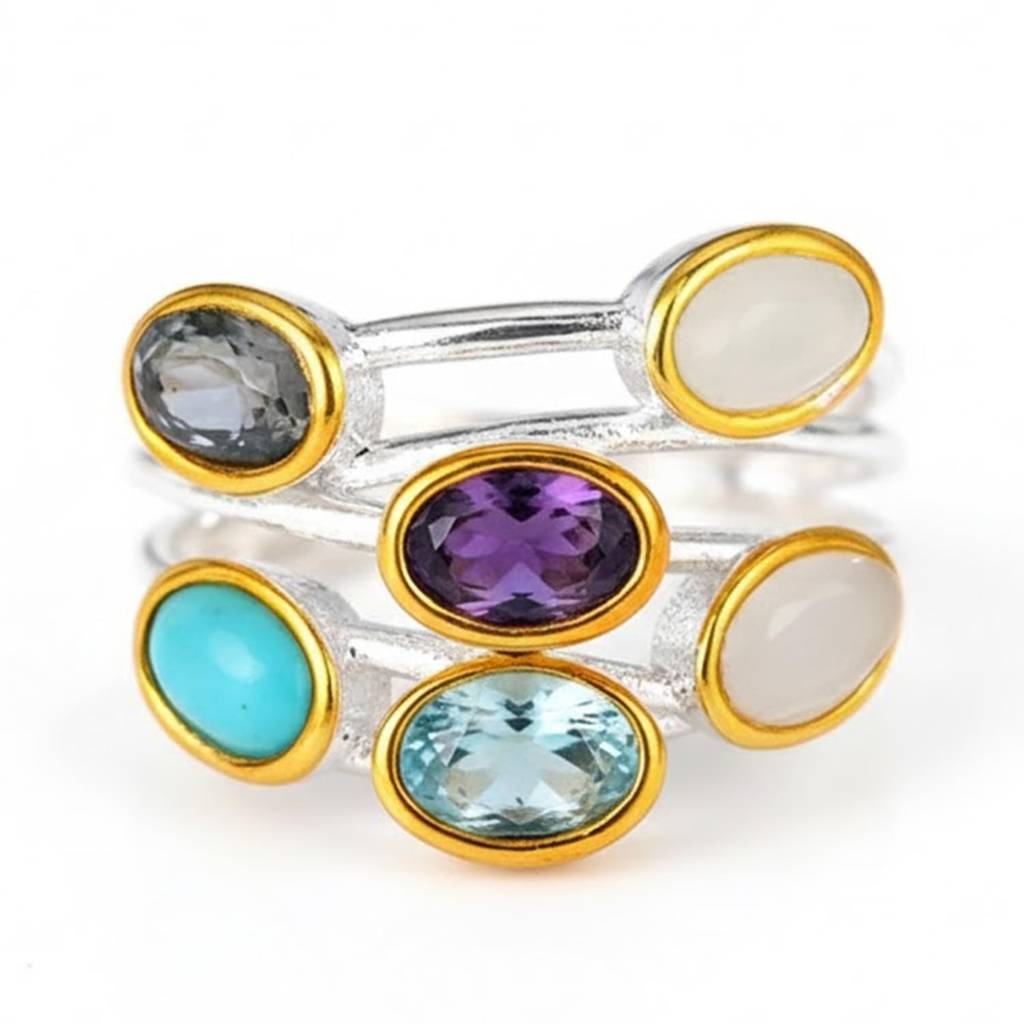 Silver Plated Multicolor Crystal Studded Stylish Finger Ring Contemporary Jewellery For Women & Girls : PX9R3025ML-7