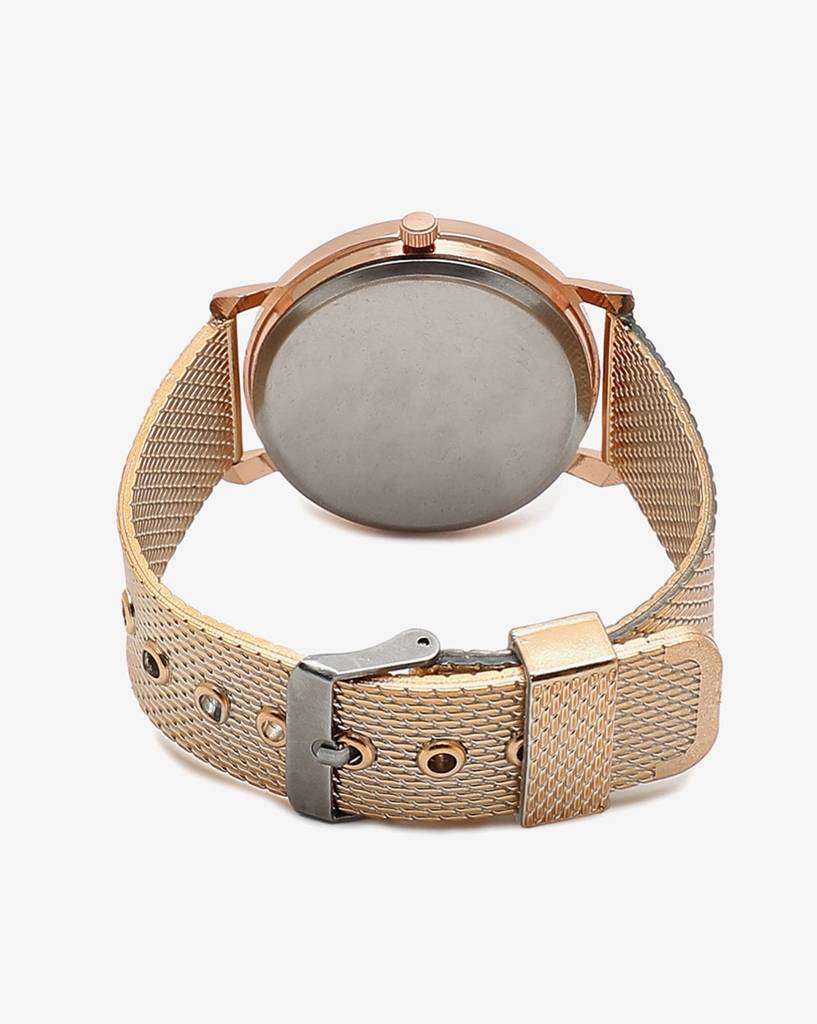 Rose Gold Analog Round Dial With Metal Mesh Strap : HSWC1029
