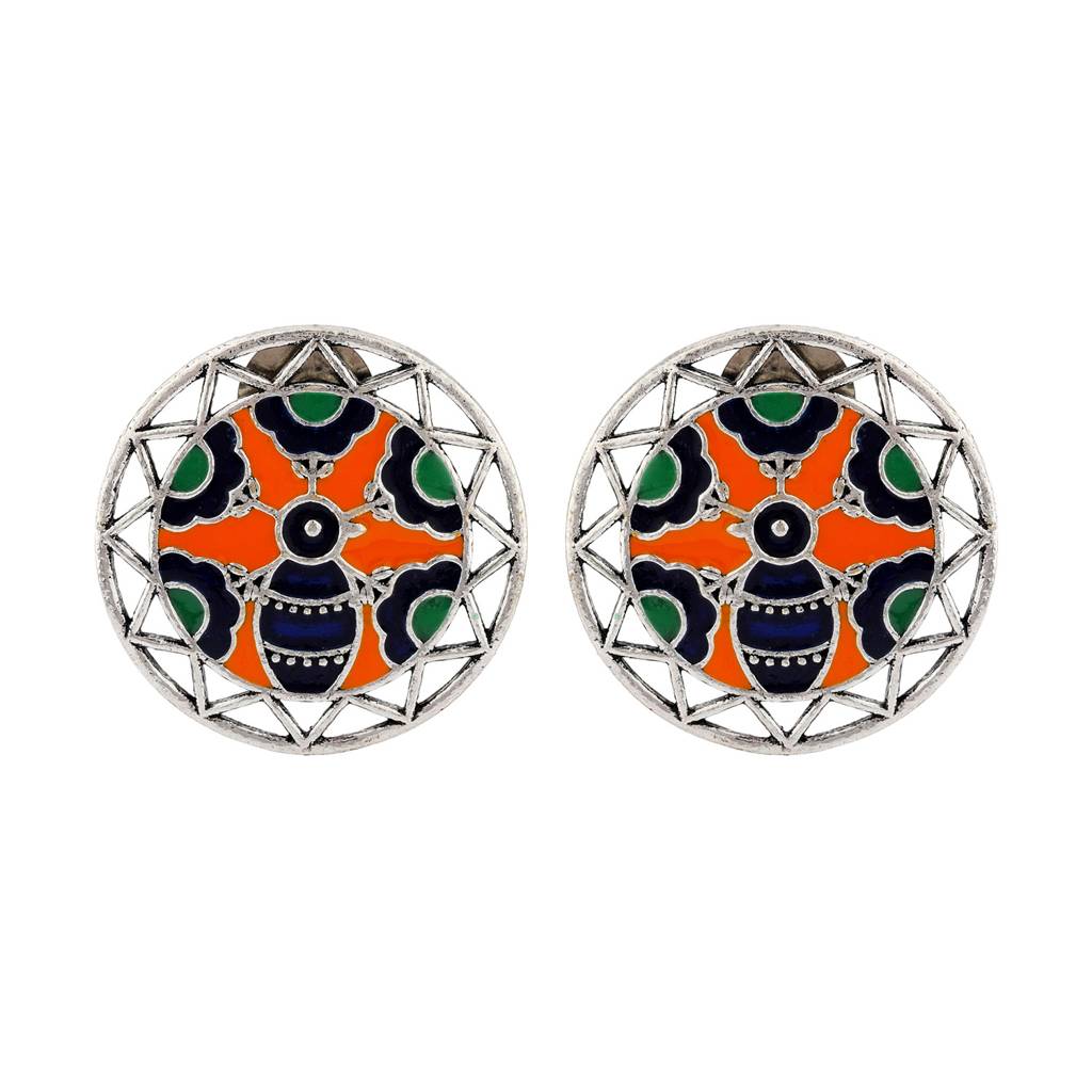 Madhubani Pakhi Pankh Oxidised Enamel Earrings : 8905124560961