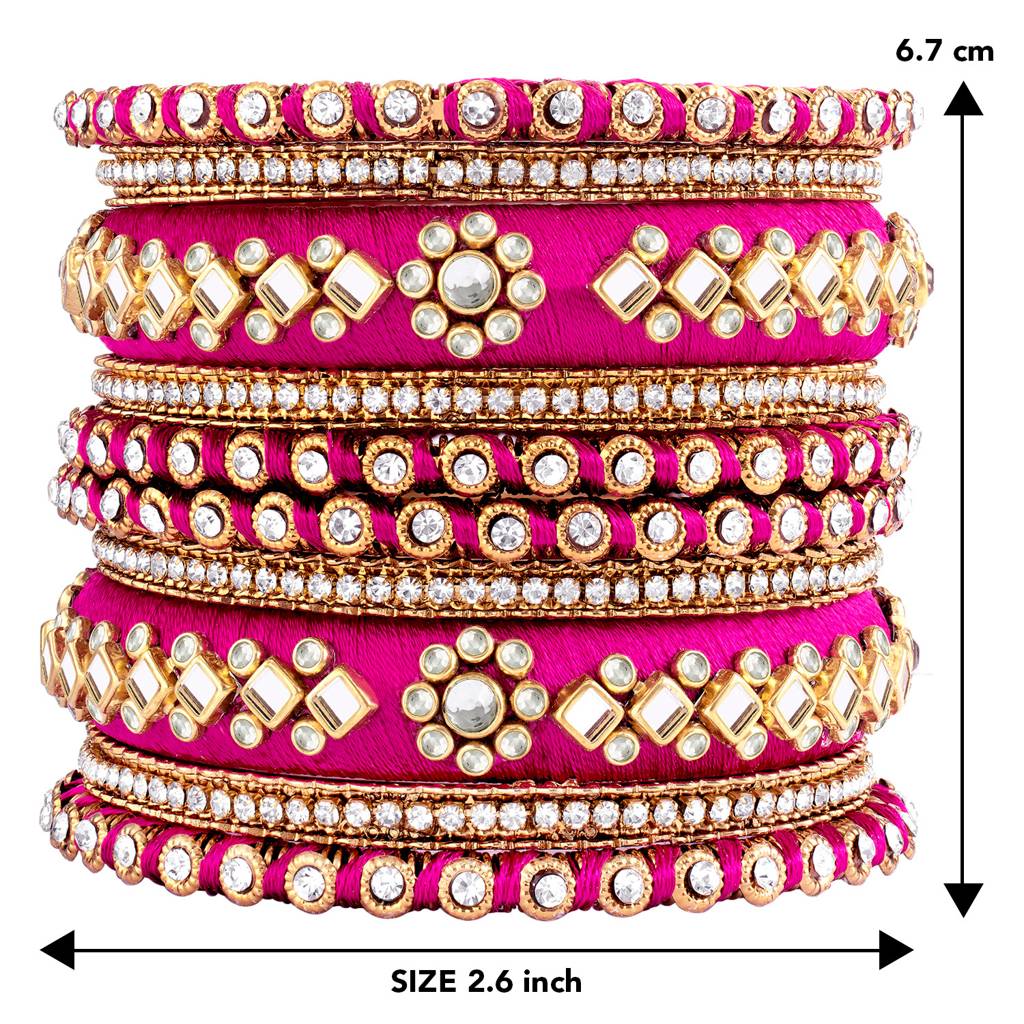 Peora Velvet Matching Fancy Silk Thread Chuda Bangle Set Navratri Gift For Women : PF51B46RPW