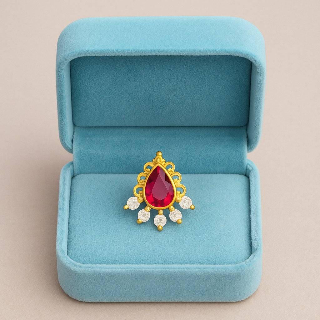 Traditional Halo Ruby Cz Nose Pin 925 Sterling Silver Gold Plated : NP-00312-RDCZ