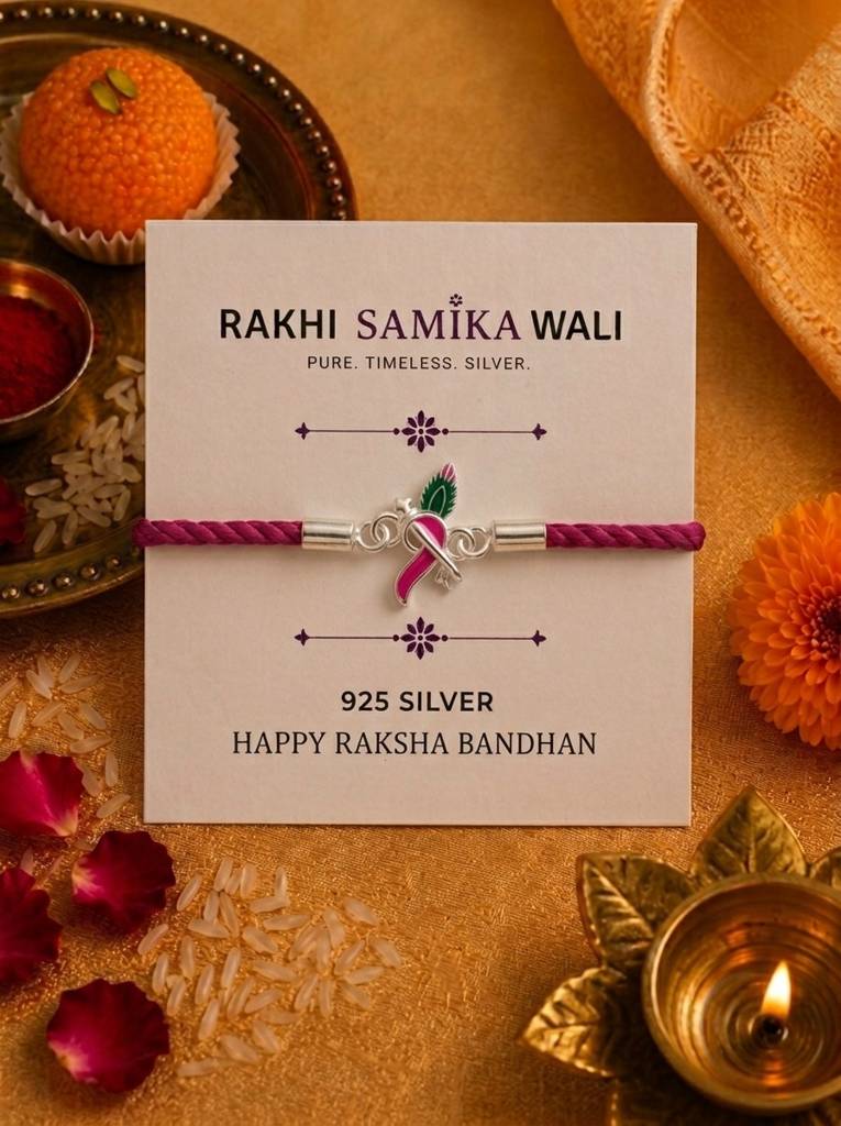 925 Sterling Silver Lord Krishna-Inspired Designer Rakhi With Roli-Chawal Set : SMK-RKH-019