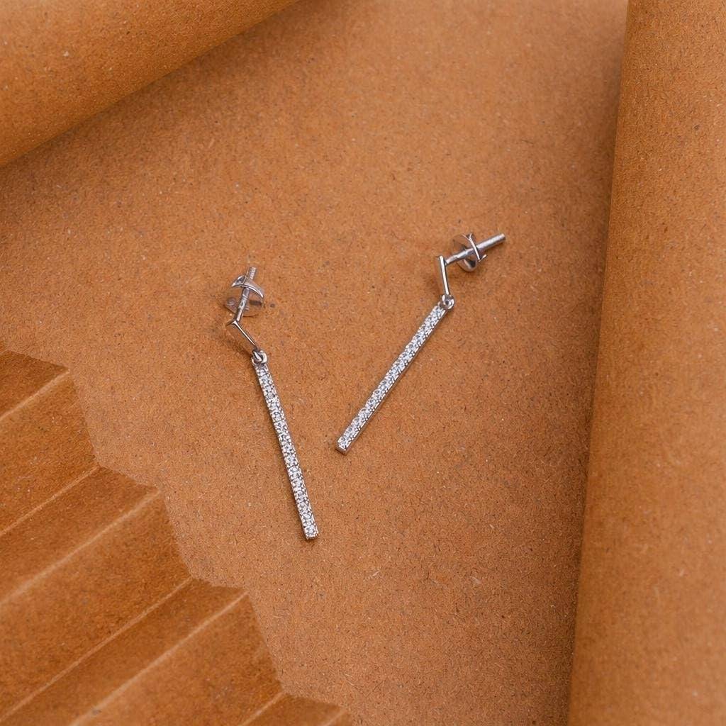925 Silver Cz Bar Drop Earrings Minimal Dangle : SE_000924
