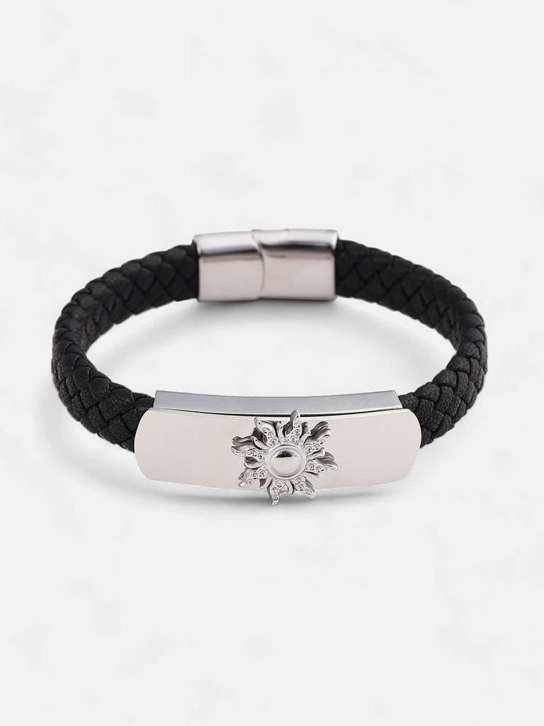 Men'S The Sun Leather Bracelet - Onyx Black : FABR1115