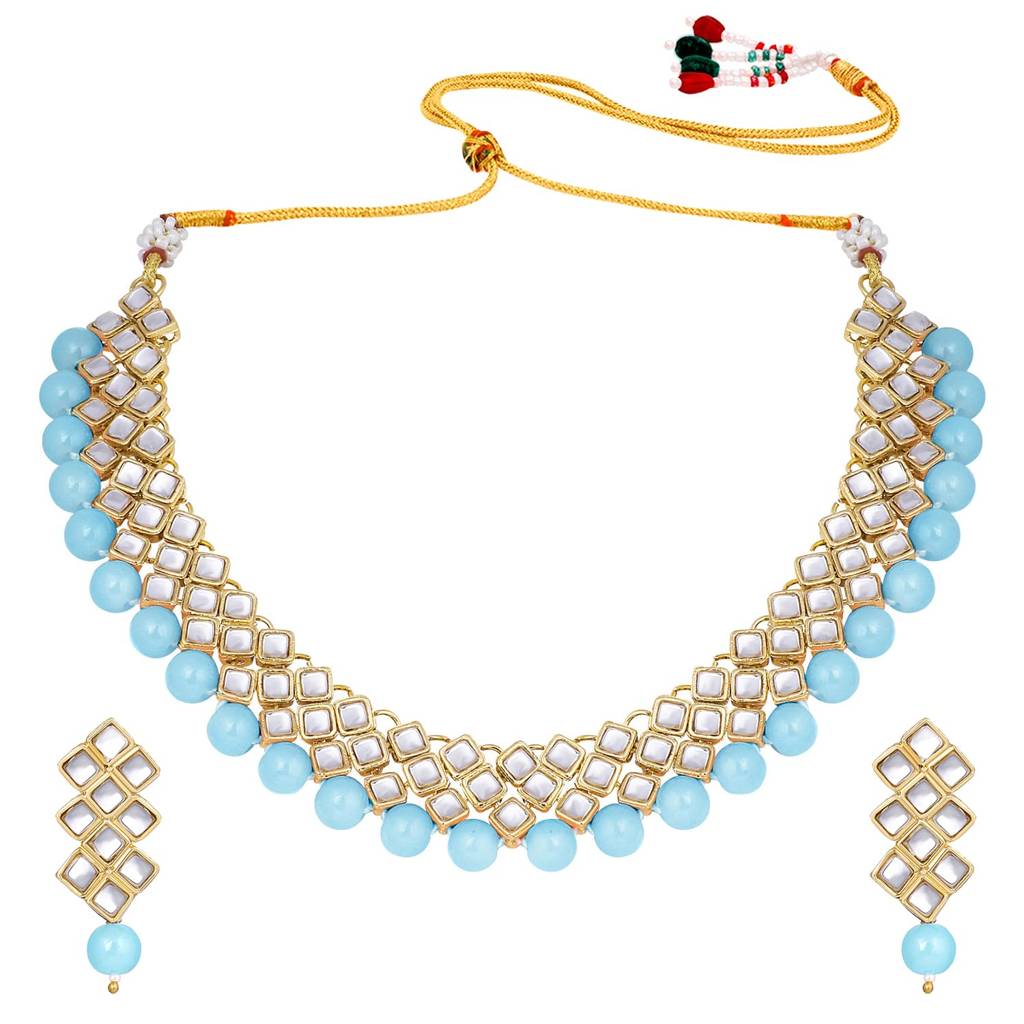 Gold Plated Indian Ethnic Kundan Pearl Fancy Bridal Traditional Choker Necklace Jewellery Set With Earrings For  : PF25N1018SB